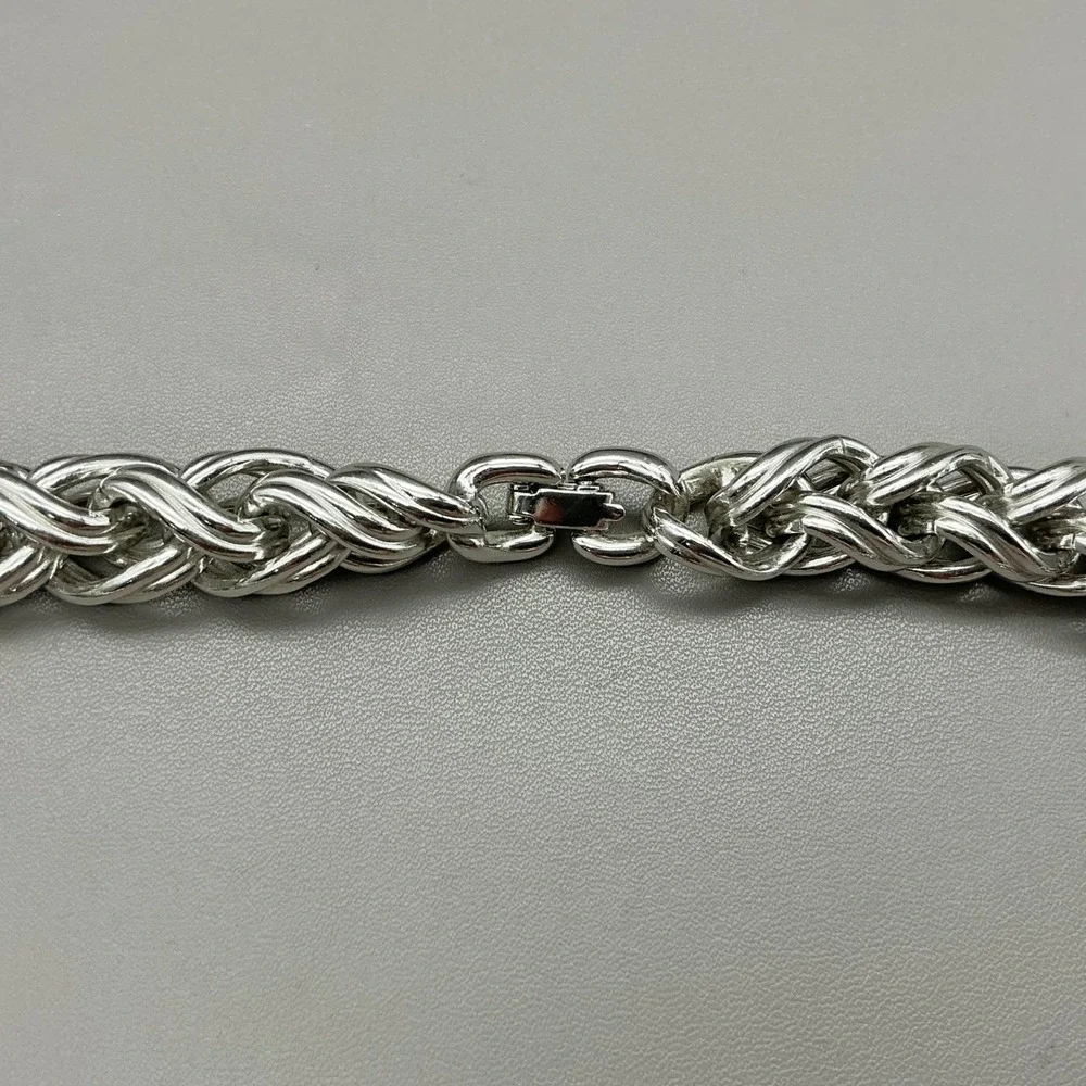 Vintage Monet Necklace Silver Tone Chunky Braided Rope Chain Statement 16